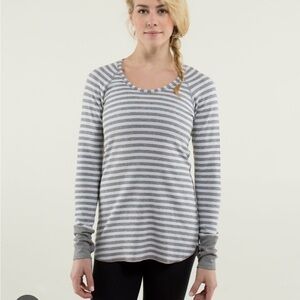 lululemon athletica Gray and White Striped Long Sleeve Tee